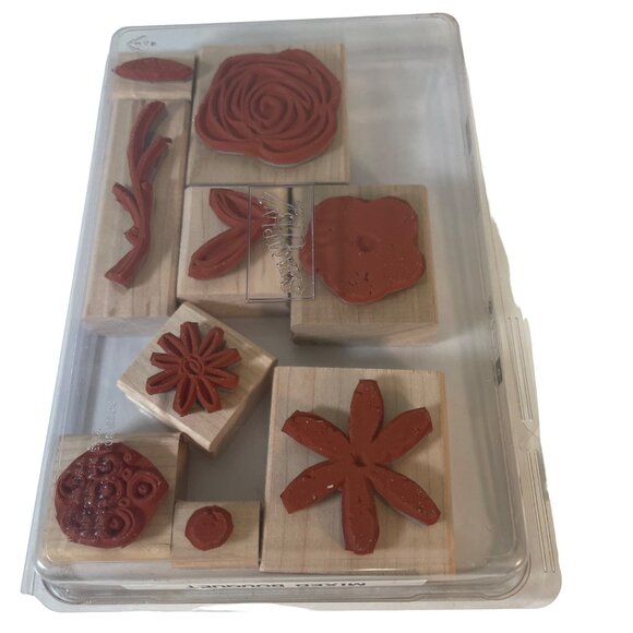 Mixed Bouquet Stampin Up Rubber Stamp Set 2005 9 Wood Floral Patterns Crafting - Picture 3 of 3